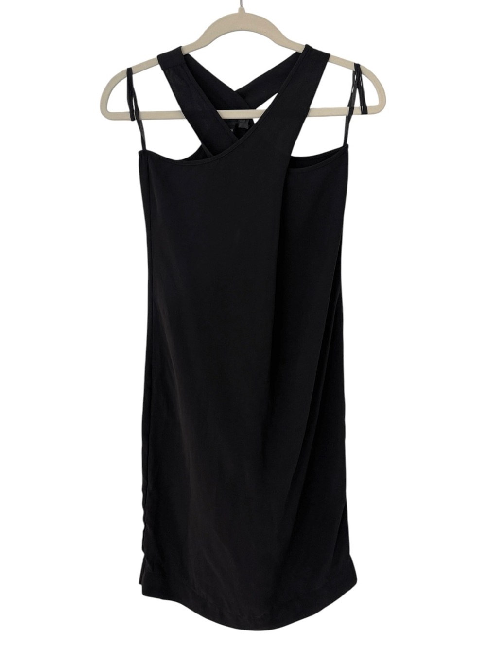 Nili Lotan Black Silk Criss Cross Surplice Neckline Midi Dress Made in NYC XS
